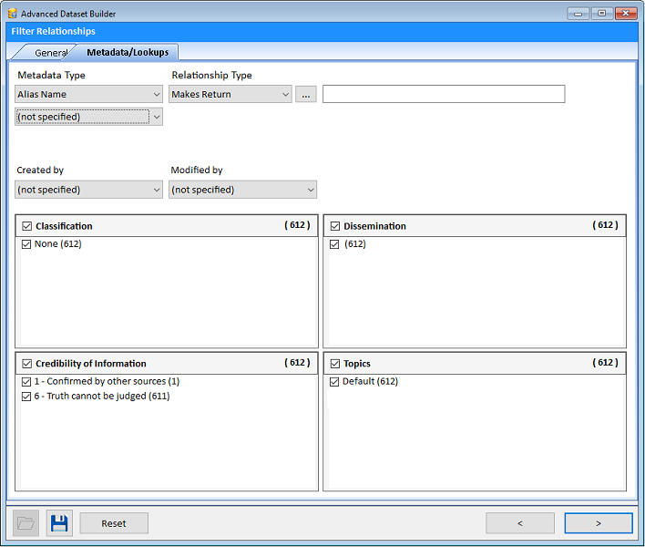 Relationship Filter: Metadata / Lookups Tab